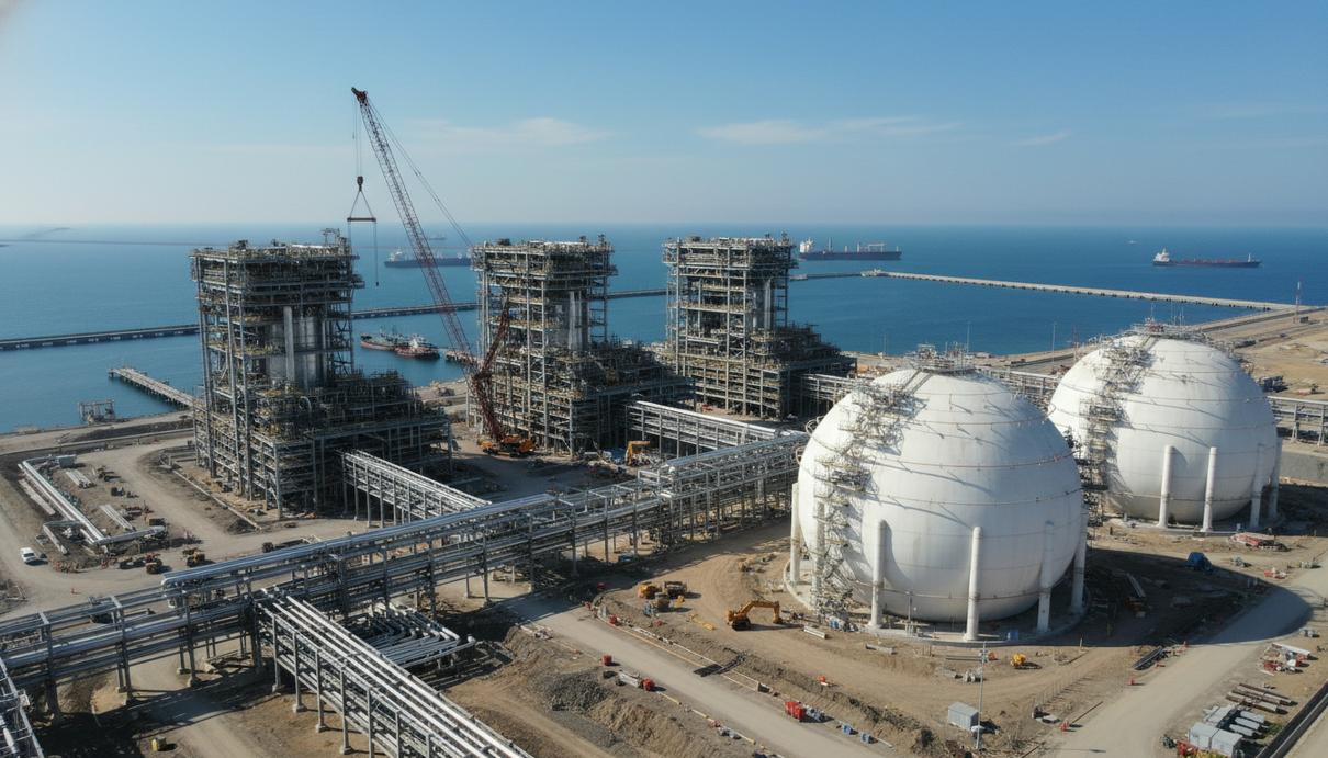Строительство экспортного терминала сжиженного природного газа в промышленном порту с резервуарами и модулями