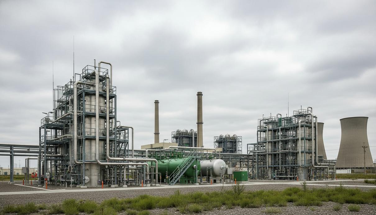 Промышленные установки электролиза и трубопроводы завода по производству водорода в Великобритании