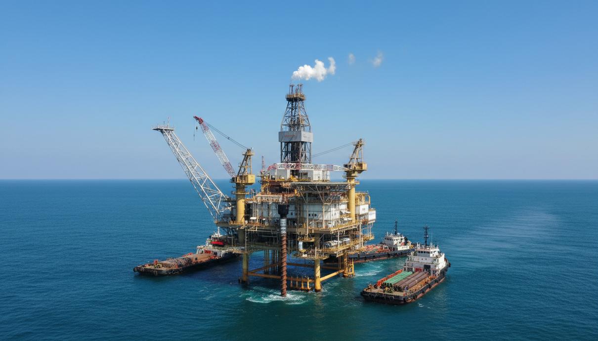 Eni обнаружила крупное месторождение газа на шельфе Индонезии Буровая установка для разведки газовых месторождений на морском шельфе в открытом море