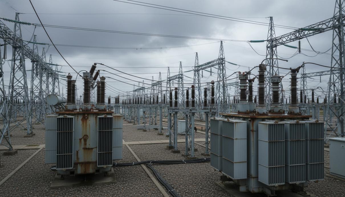 Реформа Ofgem и кризис сетей: Великобритания ужесточает контроль в энергетике Промышленные трансформаторы и опоры высоковольтных линий электропередачи на фоне пасмурного неба