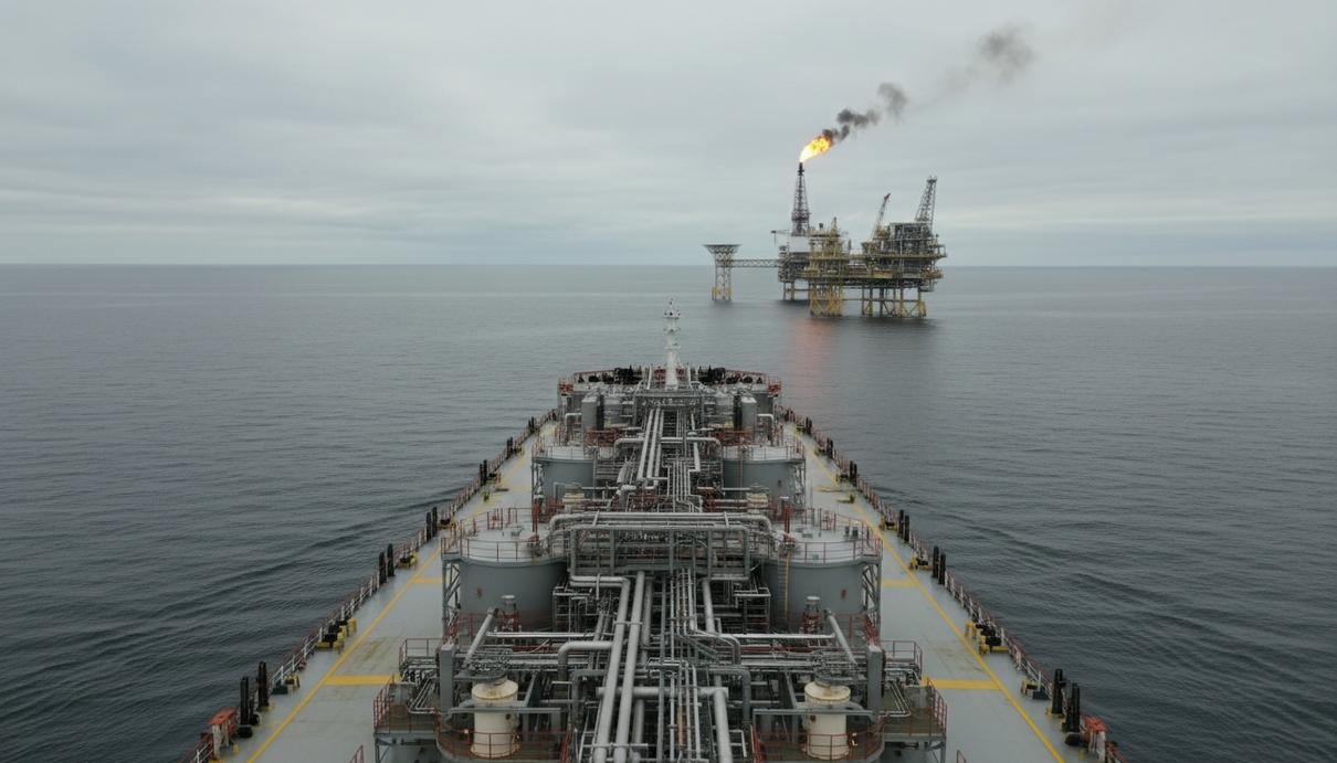 Грузовое судно для перевозки углекислого газа и морская добывающая платформа в Северном море
