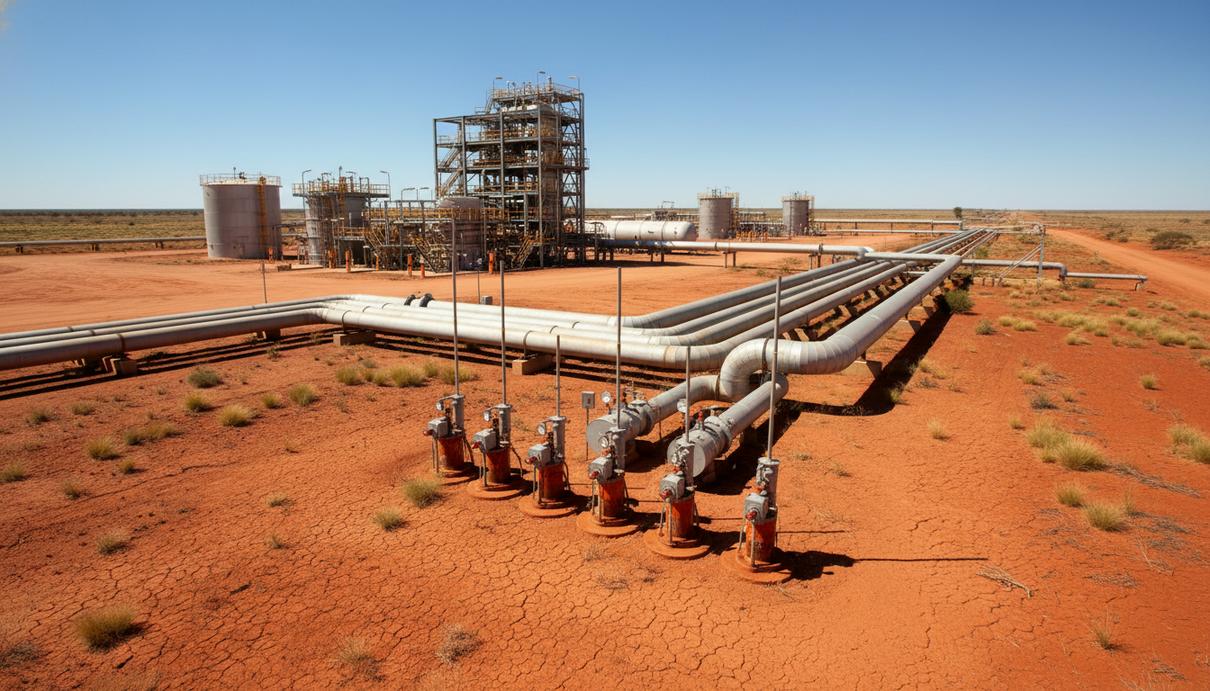 Santos отчиталась о захоронении 2 млн тонн углекислого газа на проекте Moomba Промышленный комплекс по улавливанию углекислого газа с трубами и резервуарами в пустынной местности Австралии