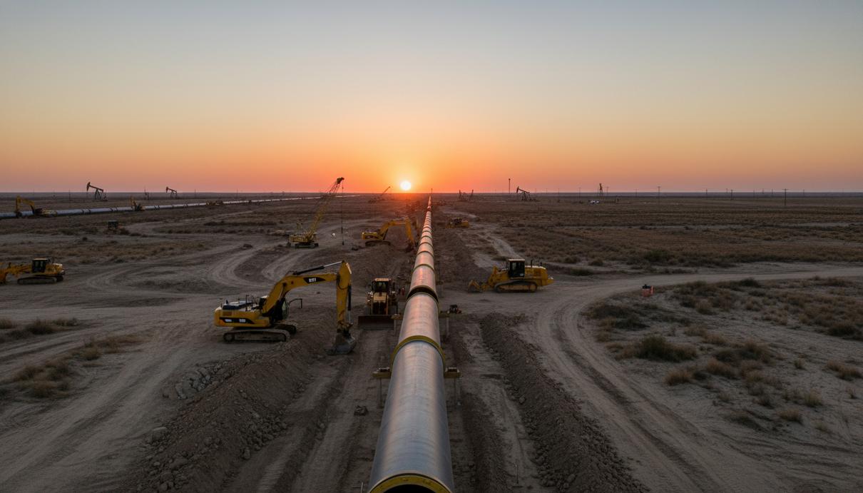 Строительство крупного магистрального газопровода из стальных труб в полупустынной местности Техаса