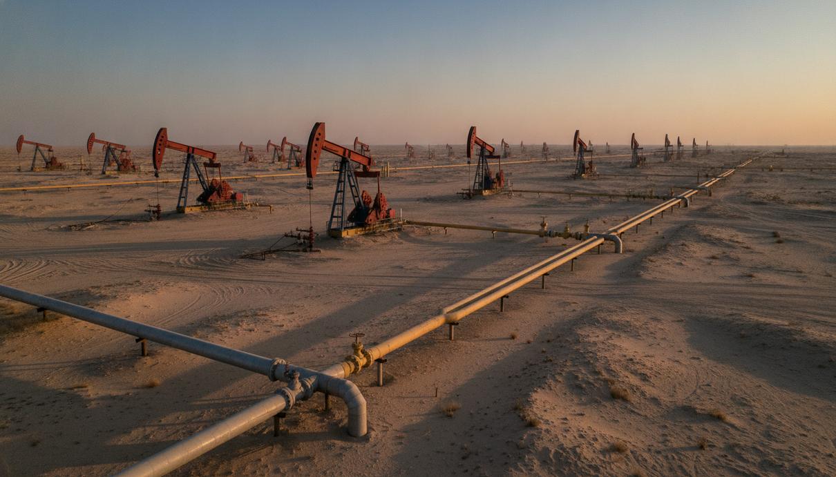 ОПЕК+ продолжит постепенное восстановление добычи нефти в июле Нефтяные качалки на месторождении в пустыне и трубопроводы на фоне ясного неба