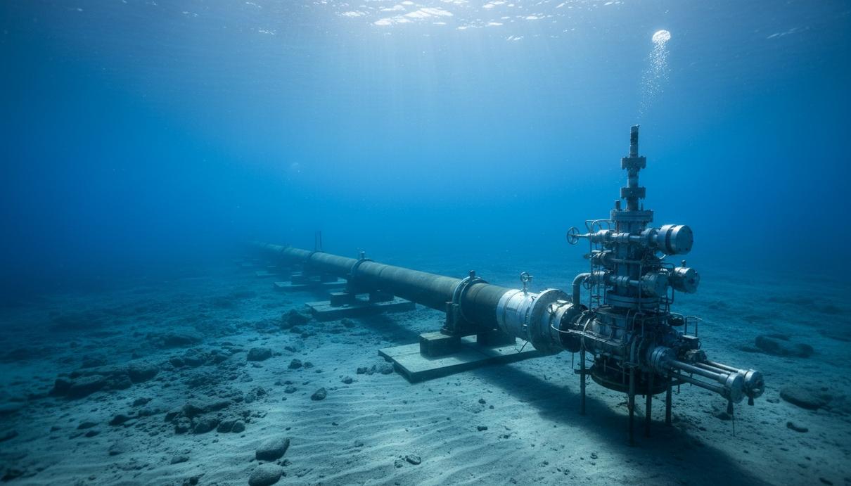 Подводный газопровод и добычная инфраструктура на морском дне Средиземного моря у побережья Кипра.