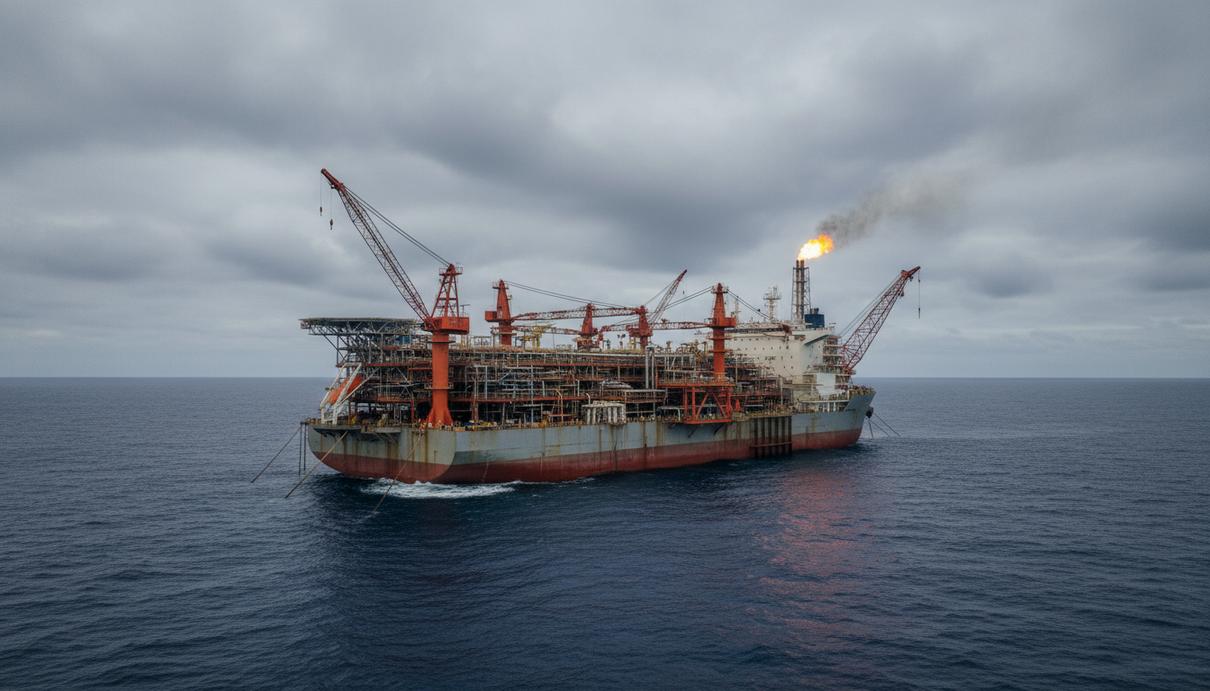 Плавучая установка для добычи, хранения и отгрузки газа (FPSO) в Макассарском проливе, Индонезия.